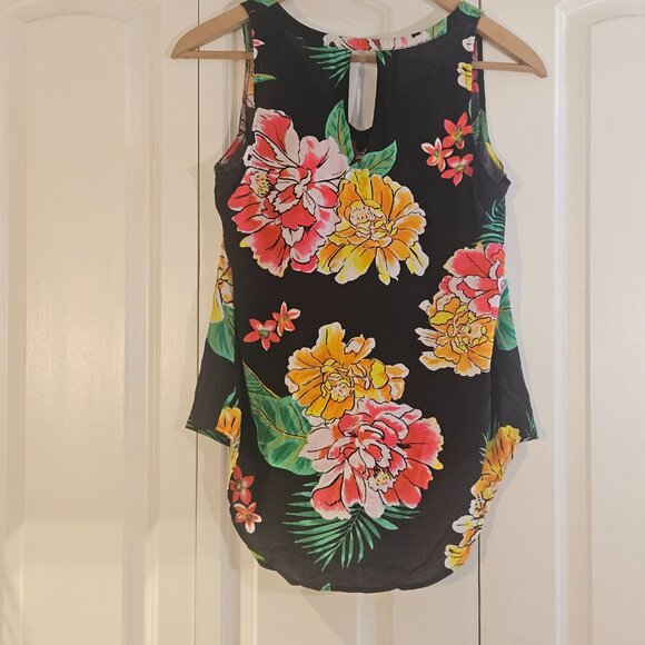 Old Navy Women’s Tank Top M Black Hawaiian Print Tropical Vacation Resortwear - Picture 5 of 7